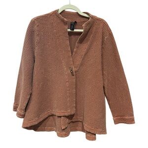 FOCUS CASUAL‎ LIFE Waffle Knit Burnt Orange Jacket Asymmetrical Lagenlook L